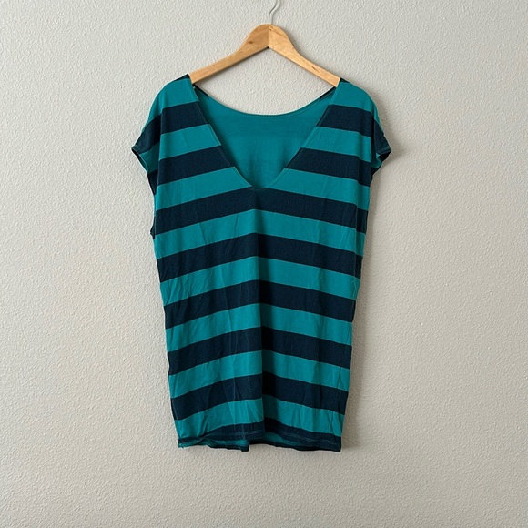 Moussy oversized v-neck Tshirts tops striped relaxed fit - Picture 1 of 2